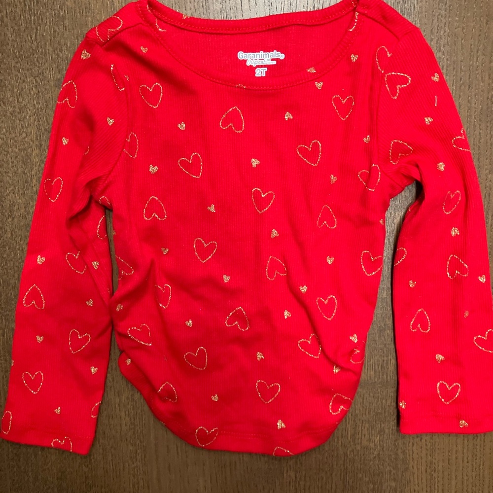 Garanimals Red Long Sleeve Shirt with Gold Hearts Valentines Day